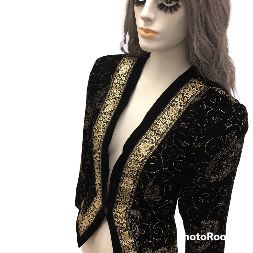 Vintage Scott McClintock Black Velvet w Gold Metallic Jacket